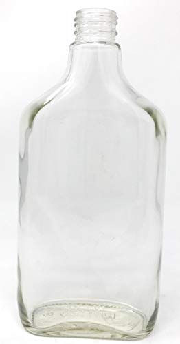 375 Ml (12.7 Oz) Glass Flask Liquor Bottle With Black Caps (6 Pack) #TOP5