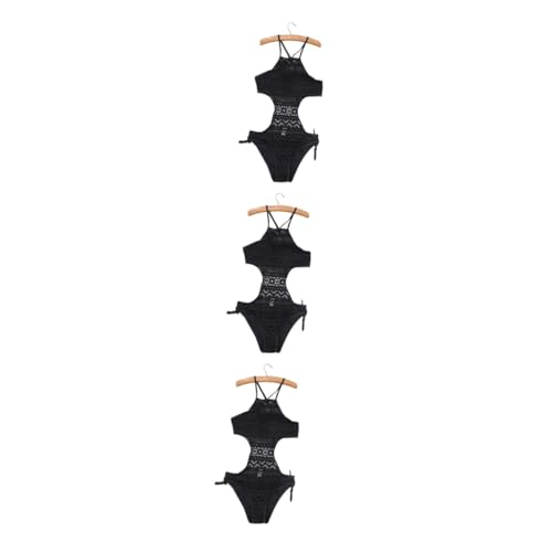 Maillot de bain une pièce noir avec dentelle fine et coupe échancrée