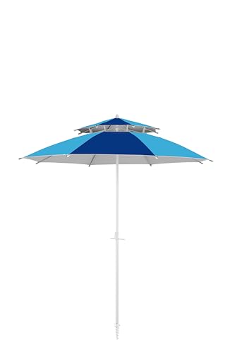 Domo Mea Ombrellone da Spiaggia Doppio Tetto, 240 cm, Blu Navy-Light Blue, Protezione UV50+, Alluminio