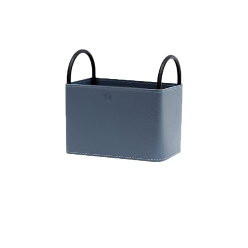 Porte-stylo rectangulaire fer et cuir avec poignée, pot de rangement bleu