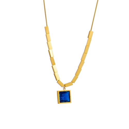 Collier tendance carré bleu en zircon de haute qualité au design géométrique et finitions soignées