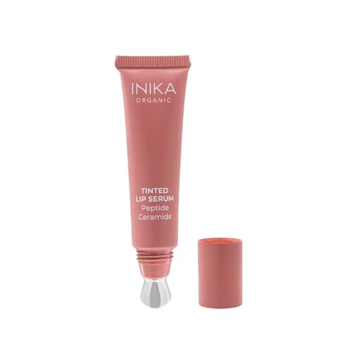 INIKA Organic Tinted Lip Serum | Ceramide + Peptide Infused, Sheer Wash of Color, Plumps, Softens, Smooths, Hydrates + Repairs. Natural & Vegan (Peony)