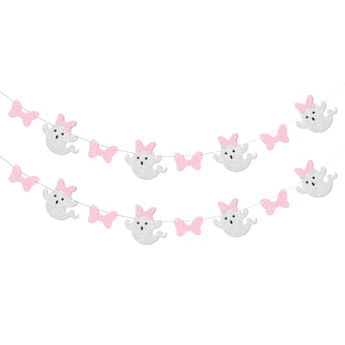 Blopee Pink Bow Ghost Garland Banner Halloween Birthday Baby Shower Decor