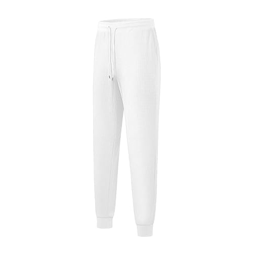 Sweatpants for Men Textured Waffle Knit Pants Casual Joggers Elastic Waist Drawstring Tapered Sweatpants with Pockets4