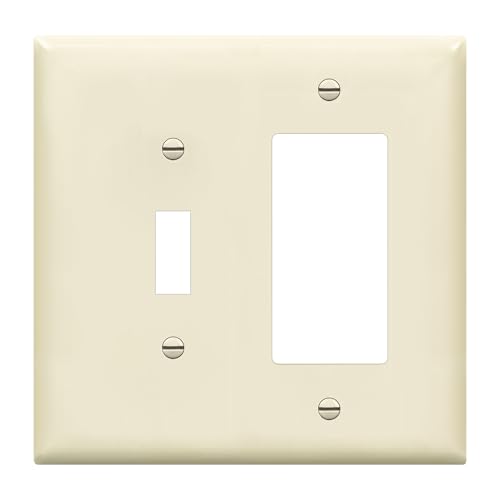 Image of ENERLITES Combination Toggle Light Switch /Decorator Light Switch Plate, Double Switch Wall Plate, Mid-Size 2-Gang 4.88 inch x 4.92 inch, Polycarbonate Thermoplastic, 881131M-LA, Light Almond