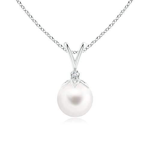 Angara Freshwater Pearl Pendant for Women | 8mm Round Freshwater Cultured Pearl Diamond Drop Pendant...