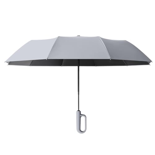 Paraguas invertido con mango de mosquetón | Protección solar UPF 50+ a prueba de viento con banda reflectante | Paraguas automático de viaje | Para caminar, senderismo y actividades al aire libre