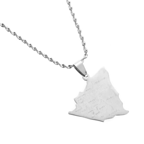 Collier Pendentif Carte du Nicaragua - Couleur Unie Tendance Cartes De Pays Chaîne De Pull À Breloque Drapeau National avec Nom De La Ville, pour Femmes Hommes Cadeaux De Bijou