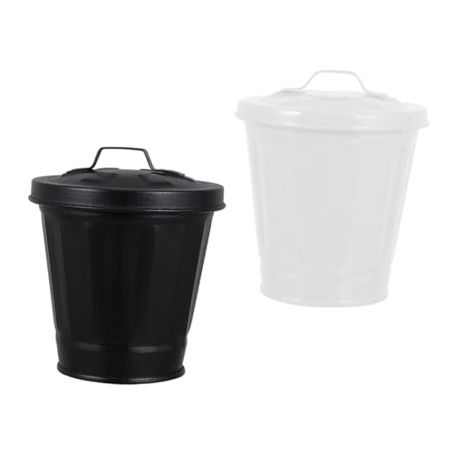 Ipetboom 2 piezas Maceteros Creativos Hierro Unidades con Tapa Papelera Mini para Escritorio Diseño Ligero y Resistente para Salón Dormitorio y Oficina Color Blanco y Negro