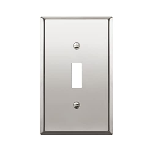 Image of ENERLITES Toggle Light Switch Metal Wall Plate, Stainless Steel 201, Corrosion Resistant, Standard Size 1-Gang 4.50 inch x 2.76 inch, 7711-PC, Polished Chrome, Silver | Mirror-like polished chrome; Rust-proof Stainless Steel 201; Standard 1-gang; Fits toggle switches; 7711-PC