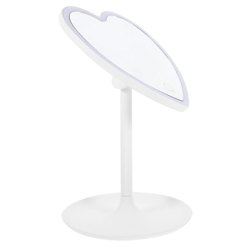 Uonlytech Espejo de Maquillaje LED Inteligente de Mesa Luz Regulable Forma de Corazón Plástico Resistente Portátil para Hogar y Viaje Espejo Cosmético Iluminado para Uso Diario