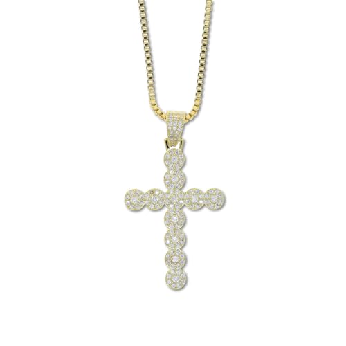 14K Gold Over S925 Cross Pendant Necklace with Moissanite, Exquisite Religious Symbol, Timeless Hip-Hop Inspired Accessory for All,Gifts for Dad