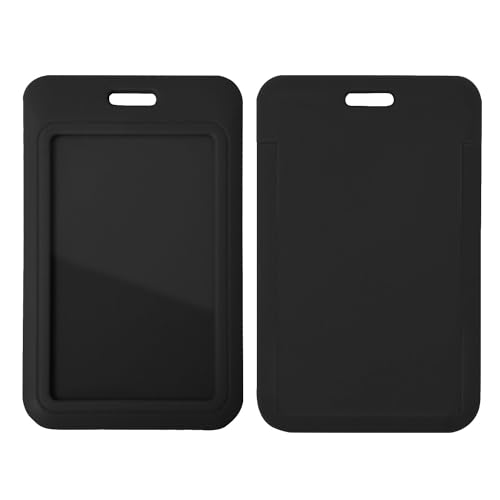 Image of Topkey Black Pack of 2 Sliding ID Badge Holder, Heavy Duty Hard Plastic ID Card Protector Case for Office School Nurse Badge Credit Cards Proximity Cards Driver's Licenses and Passes, Vertical