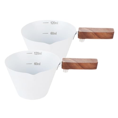 Sizikato 2 Pcs Stainless Steel Sauce Pitcher with Wooden Handle, 4oz Creamer Serving Pitcher for Tea Coffee