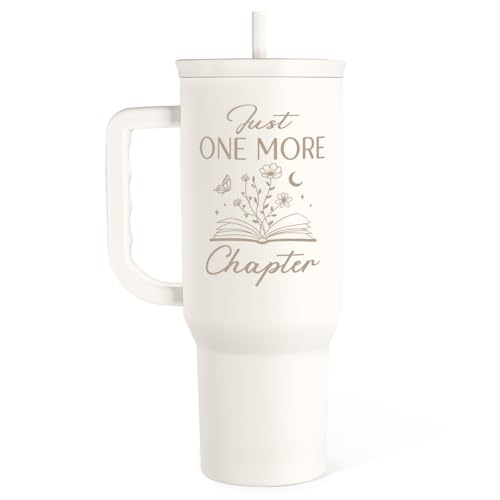 Image of SANDJEST Book Lover Gifts for Women, Just One More Chapter Tumbler with Handle, Stainless Steel Insulated Coffee Travel Mug Cup, Gifts for Women Girls Bookworm on Christmas Birthday, 40oz
