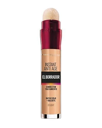 Maybelline New York, Corrector Borrador de Ojeras, Bolsas e Imperfecciones, Con Bayas de Goji y Haloxyl, Tono: 01 Light, 6.8 ml