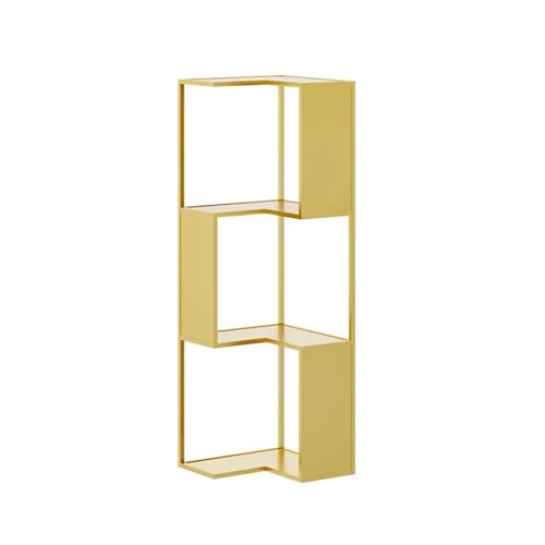 Snaweo 3 Tier Corner Bookshelf, Tall Book display shelf, Industrial Metal Open corner shelf, Multipurpose Display Organizer storage rack, Etagere in Bedroom Office(Gold)
