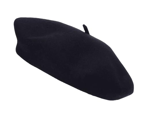 ShopMCR Classic Wool Beret Hat for Men & Women French Style Vintage Artist Cap Soft Warm & Comfortable Autumn Winter Accessory Plain Chic & Timeless Parisian Fashion Hat (Black)