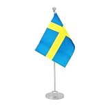 Rotenl Sweden Desk Flag, Swedish Table Office Flag with Metal Pole and Stand Base, International Country Flags, Festival Event Celebration, Classroom Meeting Desktop Decor (Sweden)