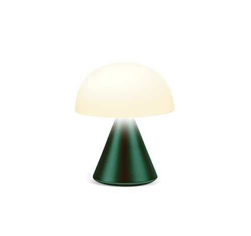 Lexon Mina Small Mushroom Lamp - LED Portable Bedside Light for Bedrooms, Kids & Nursery - Rechargeable with 12h Autonomy & Memory Dimmer, Aluminum - Dark Green