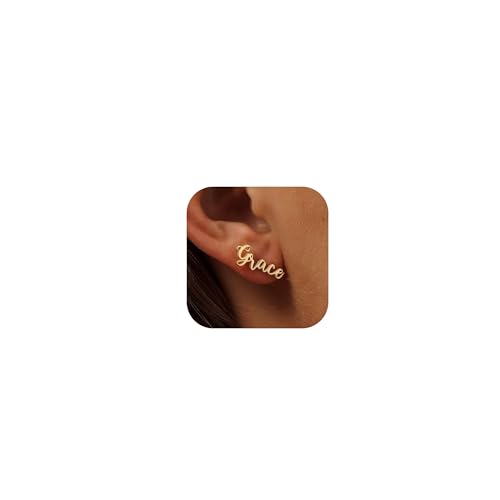 Pselysian Custom Name Stud Earrings, S925 Sterling Silver 18K Gold Plated Name Earring Studs, Personalized Name Earrings Gift for Women, Customize Your Own Earring with Name, Gold