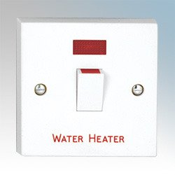 TC208A-Vimark 20 Amp Double Pole Switch Engraved 'WATER HEATER' with Neon Moulded Plastic