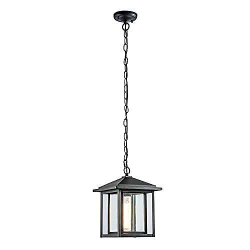 wonderlamp - Lámpara colgante exterior Avenida, 1xE27, Máx. 60 W, IP 23, Lámpara Vintage, forma de Farol con cristal, Negro