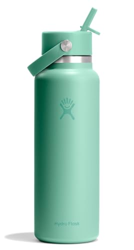 Hydro Flask Water Bottle - Insulated Stainless Steel - Wide Straw Lid, Non Spill, Leakproof in 40 Oz Mermaid Green