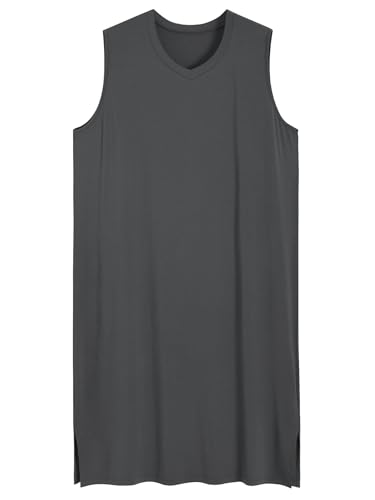 Latuza Men's Cotton Sleeveless Nightshirt V-Neck Sleep Shirt 2 Pack3