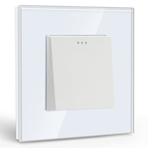 BSEED Interruptor de luz 1 Gang 1 Vía,Blanco Interruptor de palanca de cristal sin tornillos,16A Interruptor Luz de Pared con marco de cristal,interruptor pared 86mm