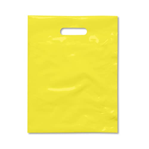 Image of Practicon Plastic Merchandise Bag with Die Cut Handle, 9 inch x 12 inch Size, 2 Mil Bag, 100 Pack, Yellow