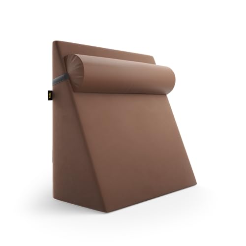 Image of Frido Wedge Plus Cushion with Neck Rest Pillow Combo | Dual Foam Wedge Cushion with Adjustable Roll | Back, Neck, Knee & Leg Support | for Post-Surgery, Pregnancy | Washable Covers, Coffee Brown