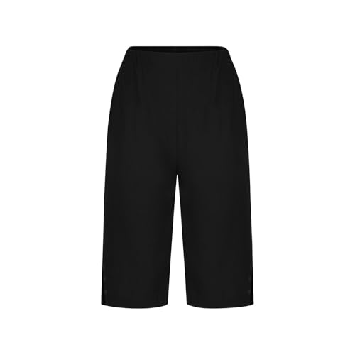 RRMuAzgs Womens Bermuda Shorts Knee Length Dressy Causal Elastic Waist Buttons Linen Shorts with Pockets Summer Beach Outfits Black XL