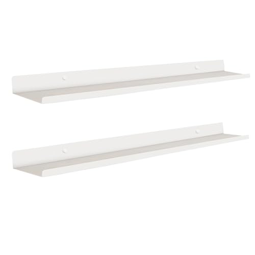 MILUKA Etagere Murale Blanche | Set 2 Tablette Murale Flottante 70 cm - Étagère Metallique pour Cadres, Photos, Objet et Deco Murale pour Salon, Cuisine,...