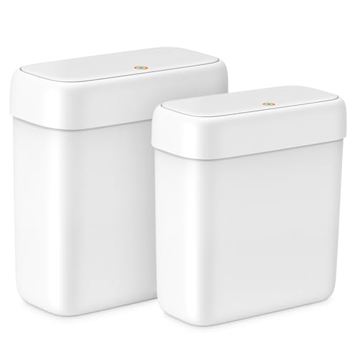 MOPALL 2 Pack Small Bathroom Trash Can with Lid, 3.2 Gallon / 11.5 L & 2.6 Gallon / 10 L Waste Basket with Pop-Up Lid, Slim Plastic Garbage Bin Dog Proof for Kitchen, Bedroom, Office, Toilet, White by MOPALL - Used condition - US$27.91