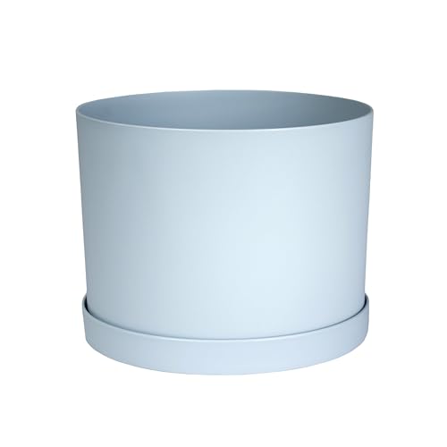 Bloem Mathers 6' Misty Blue Round Modern Resin Garden Planter Pot with Drainage Holes and Removable Saucer Tray Included