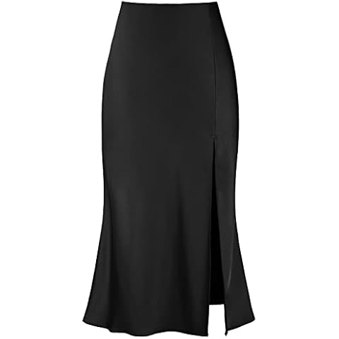 Women's Sexy Satin Side Split Thigh High Waisted Casual A Line Midi Skirt Green Cover