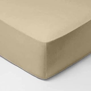 linensland® Single Fitted Sheet Cream - 100% Egyptian Cotton Soft & Durable Long Lasting Bed Fitted Sheets - Extra Deep Pocket 12 inch (40 cm) (90x190 cm)