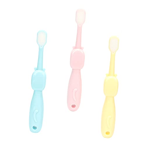 Beavorty 3pc Kids Toothbrush Set Cartoon Hippo Bristles Toothbrush Pink Yellow Blue