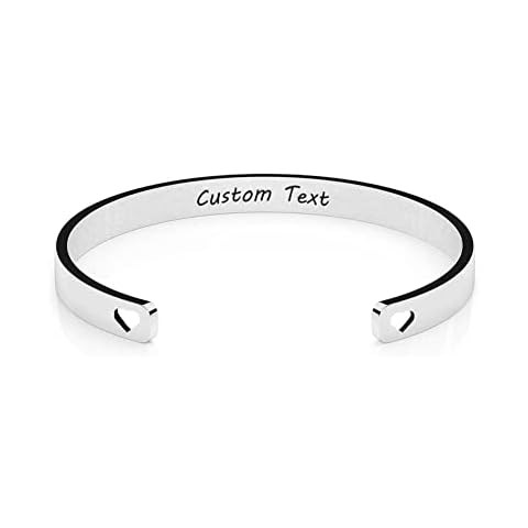 Q&Locket Personalized Custom Cuff Bracelet with Hallow Heart for Women Engraved Inspirational Birthday Gifts Customize Gifts for Her Best Friend Motivational Jewelry Cover