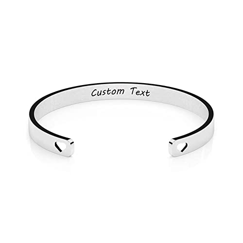 Q&Locket Personalized Custom Cuff Bracelet with Hallow Heart for Women Engraved Inspirational Birthday Gifts Customize Gifts for Her Best Friend Motivational Jewelry