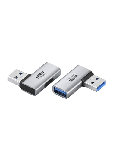 Image of Hagibis USB 3.2 Adapter 2 Pack, 90 Degree Right and Left Angle USB A Male to Female Connector OTG Adapter Cable Extender for Laptops Charger PC Car Mouse Keyboard (Side Front)