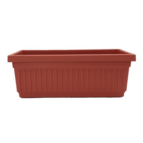 The HC Companies Venetian Window Planter Box w/Drain Plug - Long Planter Box for Windowsills, Balconies & More - Plastic Rectangular Outdoor Planters for Herbs & Flowers (18' Clay, Pack of 1)