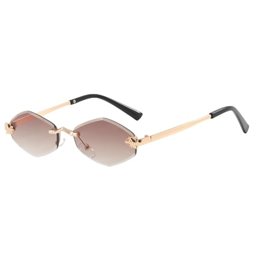 Fashion Small Polygonal Sunglasses for Women Luxury Brown Rhombus Glasses Woman Vintage Metal Shades