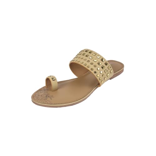 Image of Metro Women Synthetic Studded Toe-Ring Embellished Flat Sandals