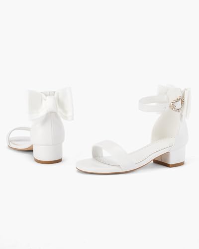 Image of Coutgo Girl's Bow Tie Heeled Sandals Open Toe Chunky Low Heel Rhinestone Princess Dress Shoes