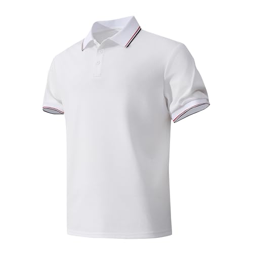 KAOKLRNI Men's Breathable Active Polo Shirts for Golf Quickly-Dry Performance Casual Wear Short Sleeve Tee White