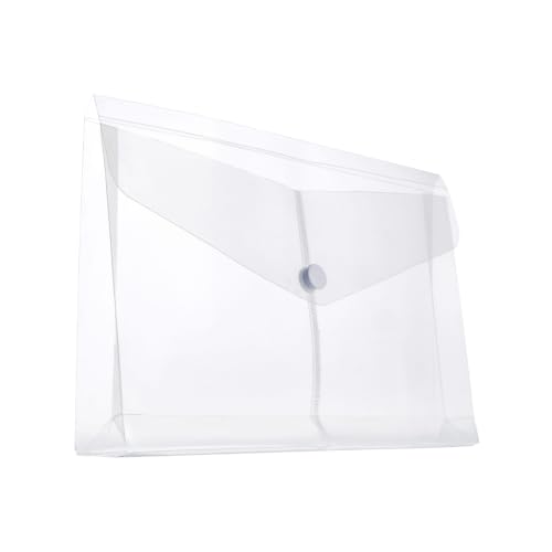 Image of Plastic Envelopes - Clear Poly Envelopes > File Folders Bag, Translucent A6 Size Bill Booklet Wallet with Button Closure for Office Supplies, 9.96 x 5.12 Inches (Pack of 10)