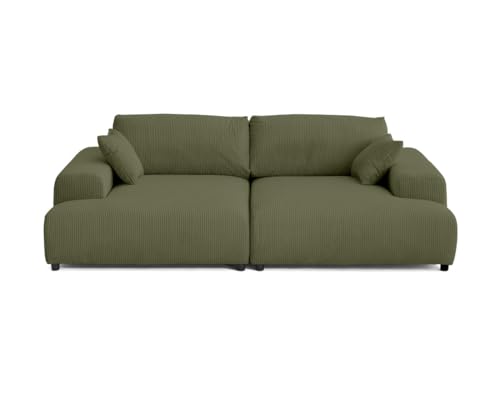 Lisa Design - Canapé Double Méridienne Garance en Velours Côtelé - Sofa Vert 3 Places - Salon