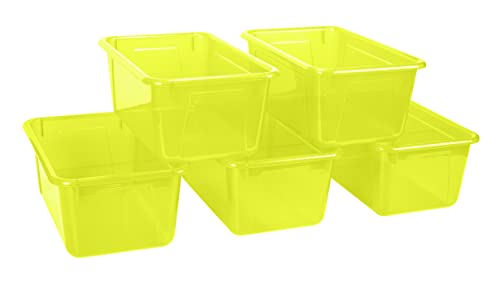 Image of Storex Small Cubby Bins - Plastic Storage Containers for Classroom, 12.2 x 7.8 x 5.1 inches, Candy Yellow, 5-Pack (62476A05C)